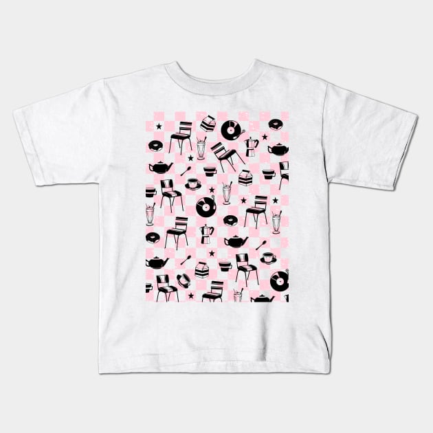 Checkered Diner Pattern Kids T-Shirt by mailboxdisco
